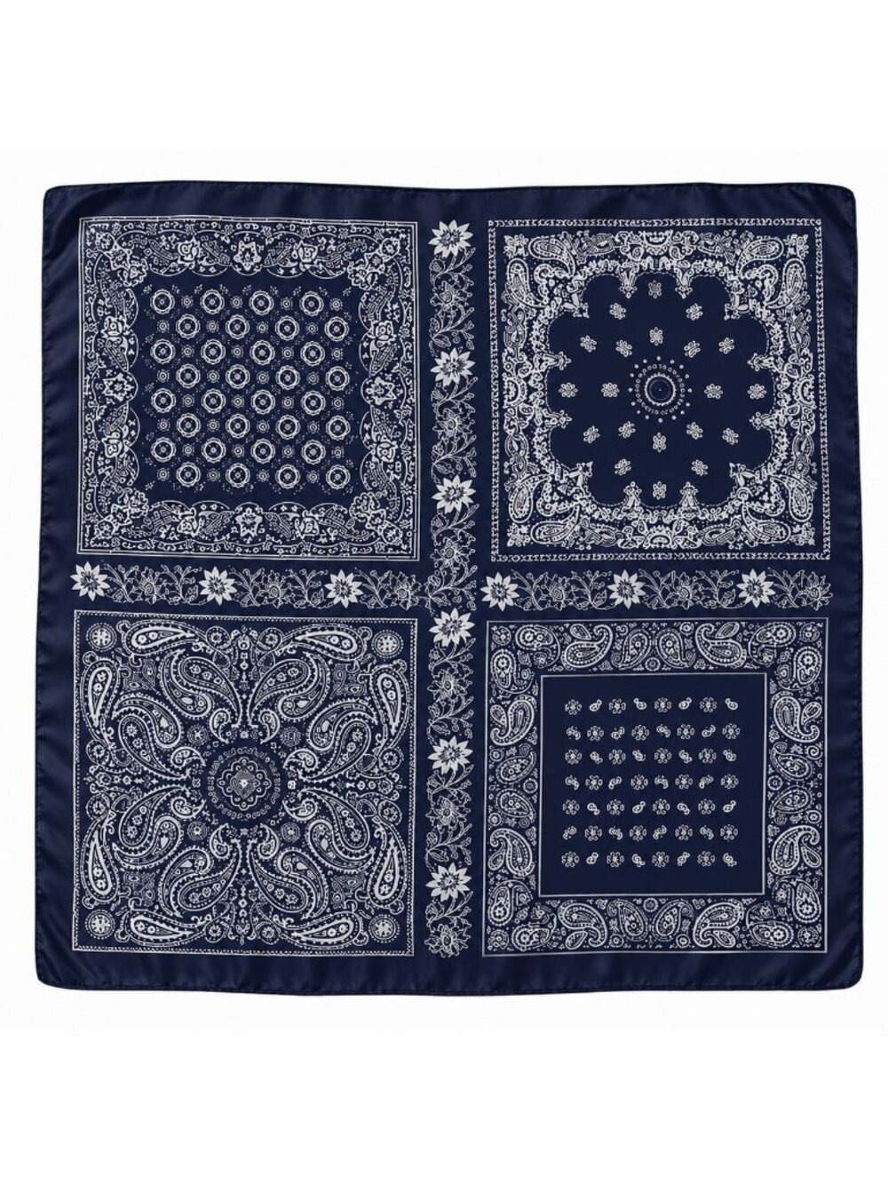 35x35 Navy White Paisley Bandana Scarf Square Satin Feel Head Neck Hair Wrap